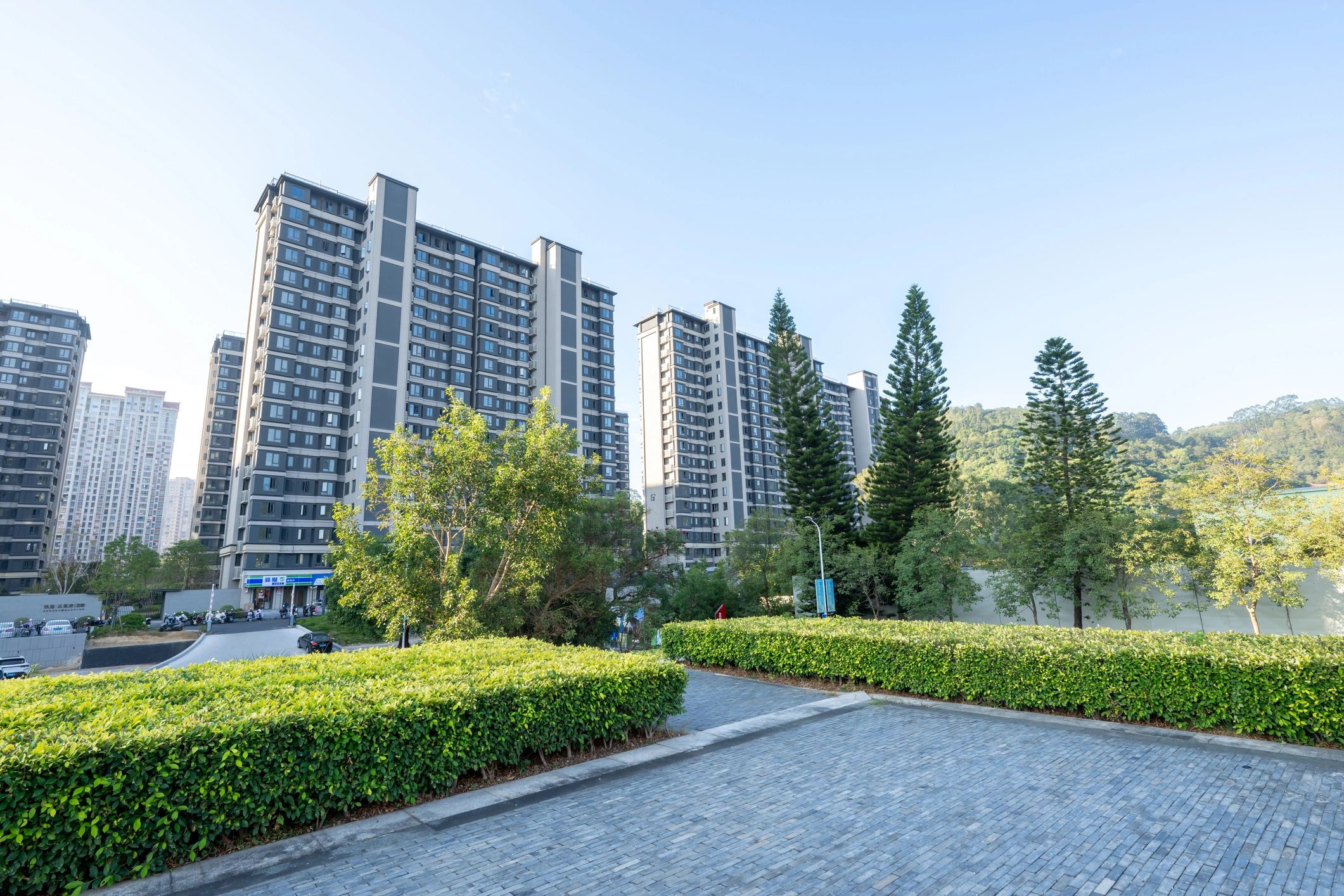Well-maintained residential community plaza